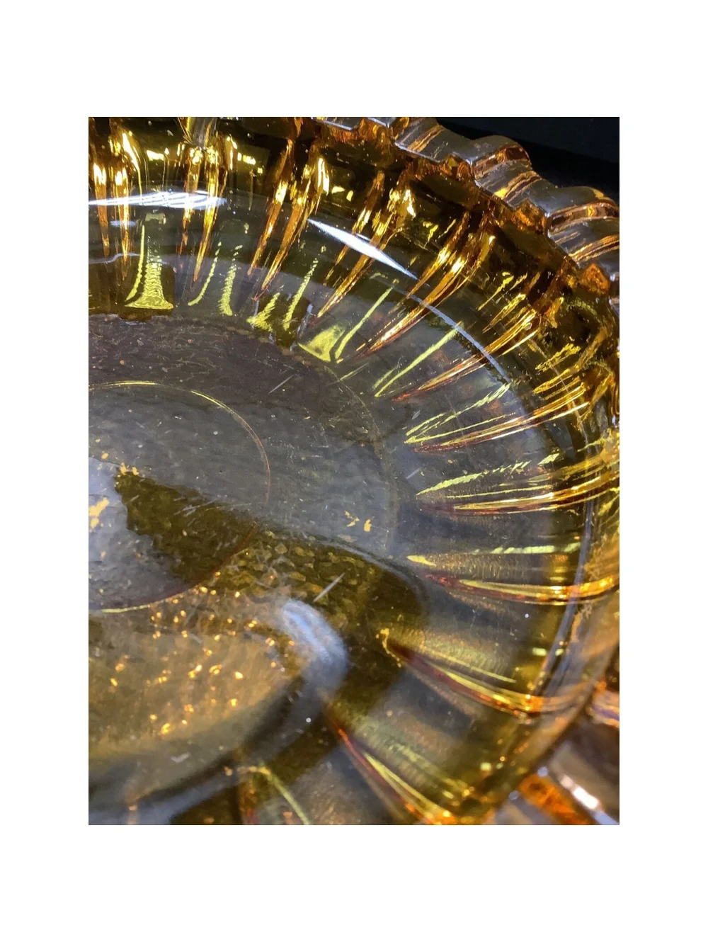 Sunburst Vintage Ashtray Large Heavy Amber Glass 7” MCM Tobacciana Cigar Pipe